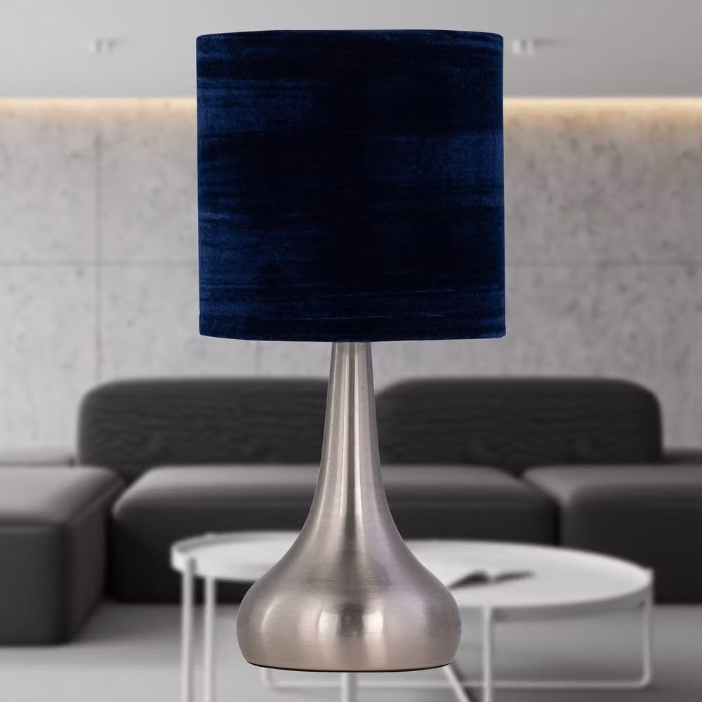 First Choice Lighting Romana Set of 2 Brushed Chrome Touch Table Lamps with Navy Blue Fabric Shades – 4