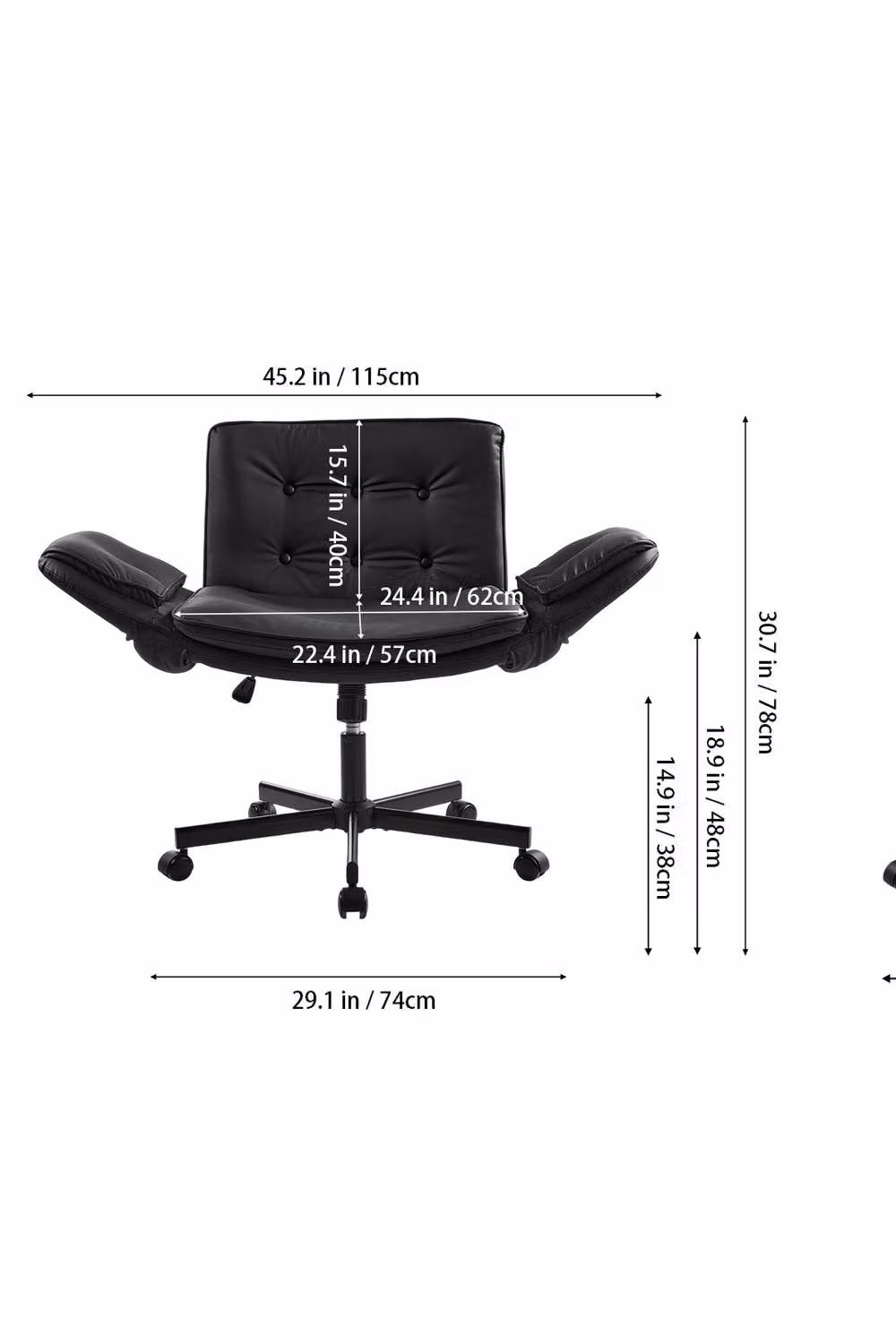 Garden Sanctuary Modern Task Office Chair with Armrests and Castors in Black Synthetic Leather – 3