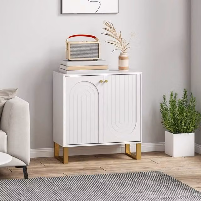 EONLION 2 Door White and Gold Sideboard Storage Cabinet