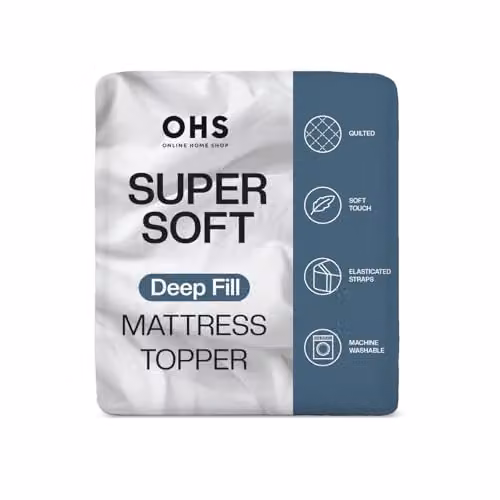 OHS Double Mattress Topper in White, Soft Touch Microfibre Quilted Bed Pad with Elasticated Straps, W/D/H: 140 x 200 cm – 2