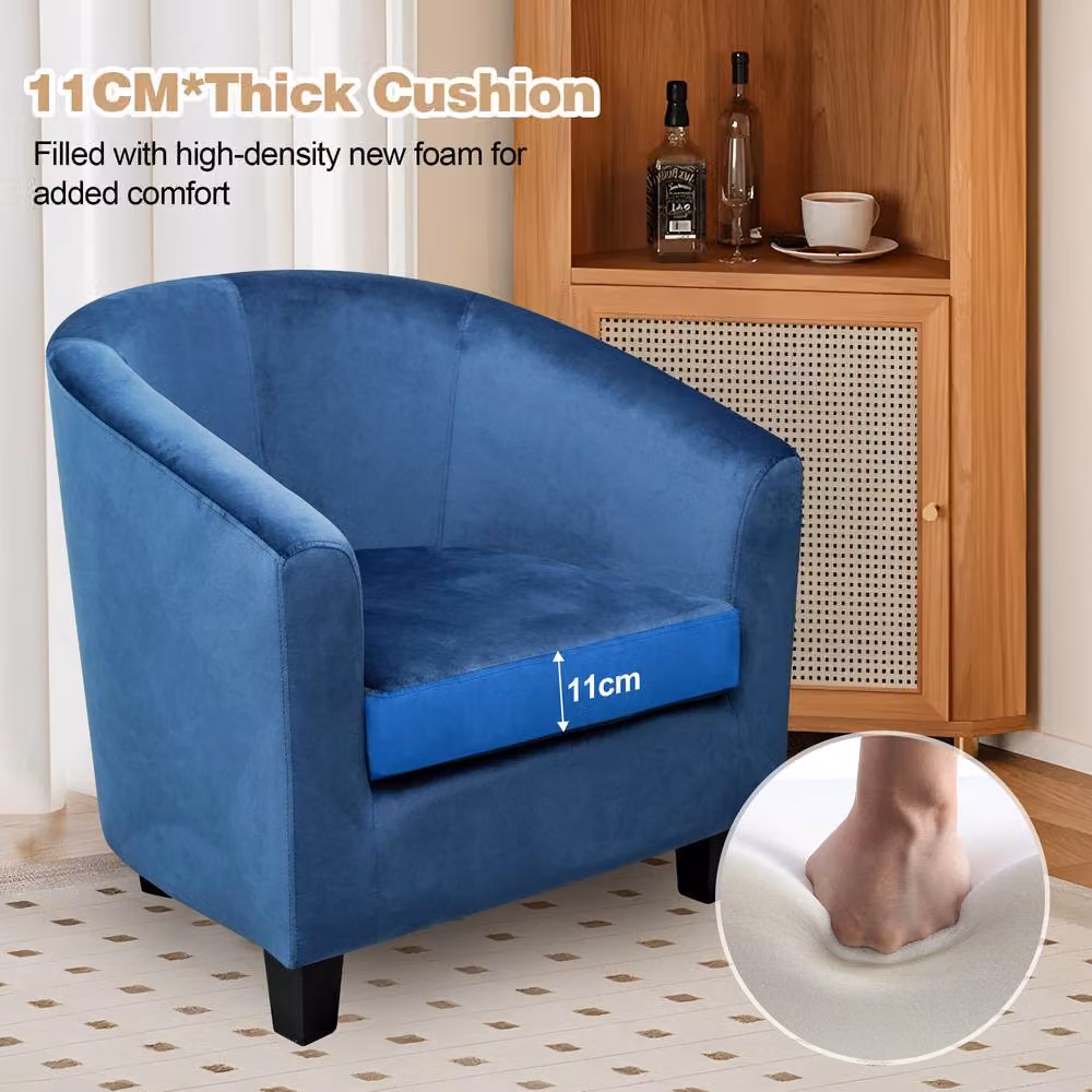 Alivio Modern Blue Velvet Tub Accent Chair with Solid Wood Frame and Foam Cushion – 4