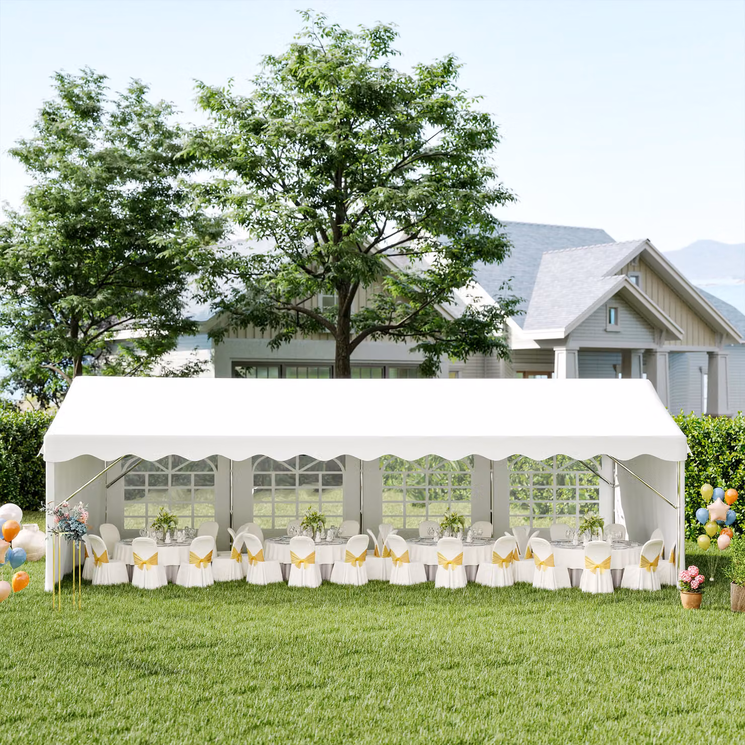 Outsunny Large White and Transparent Party Tent with Gable Roof and Windows, W/D/H: 400 x 400 x 280 cm – 2