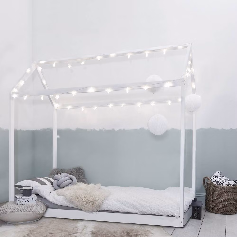 Nöa and Nani Kara Single 4 Poster Canopy Bed Frame in White Solid Pine Wood, 90 x 190 cm – 2