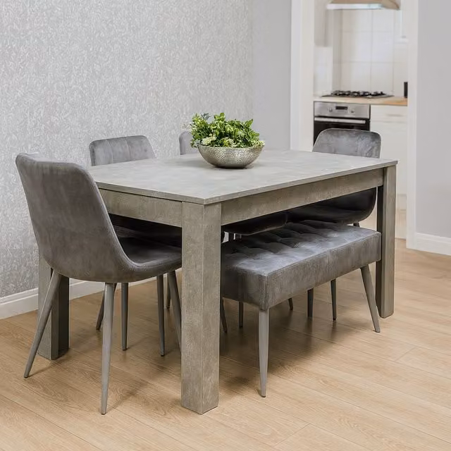 Kosy Koala Modern Rectangular Dining Set in Grey with Table, 4 Chairs and Bench, W: 140 cm