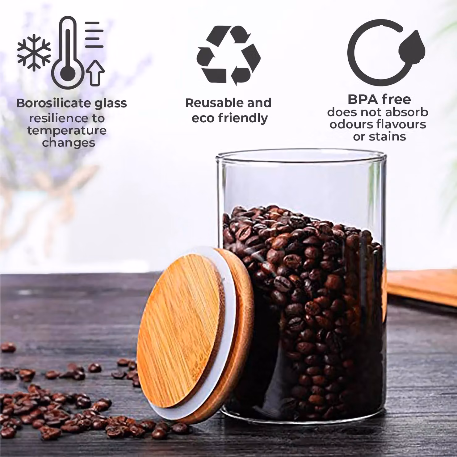 Neo Set of 6 Clear High Borosilicate Glass Storage Jars with Natural Bamboo Lids – 4