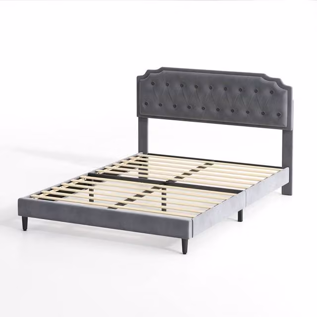 MCC Direct Chelsey Velvet Upholstered King Size Bed Frame with Tufted Headboard in Grey, W/D/H: 180 x 200 cm – 8