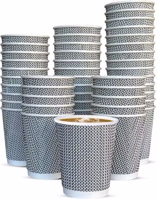 MANTRARAJ 100 Pack Black 3-Ply Disposable Paper Coffee Cups, 8oz – 1