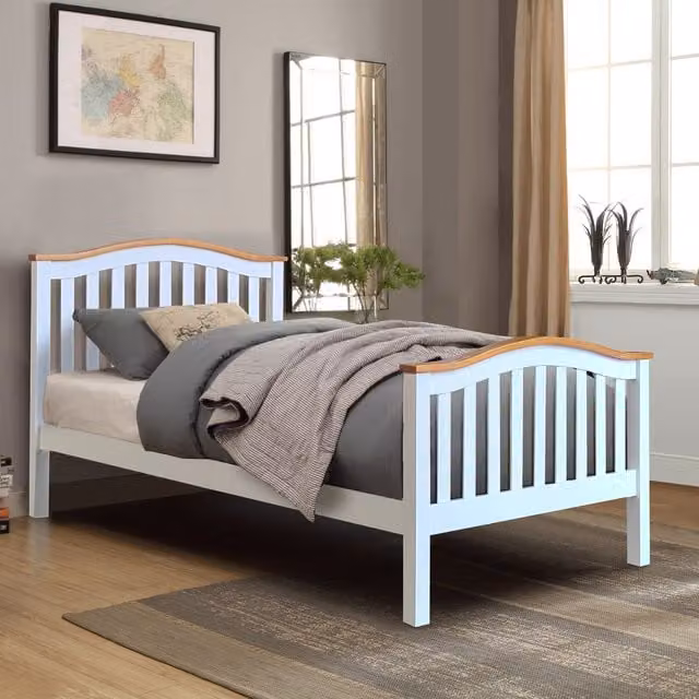 Comfy Living Single Solid Pine Curved Bed Frame in White Lacquered Finish