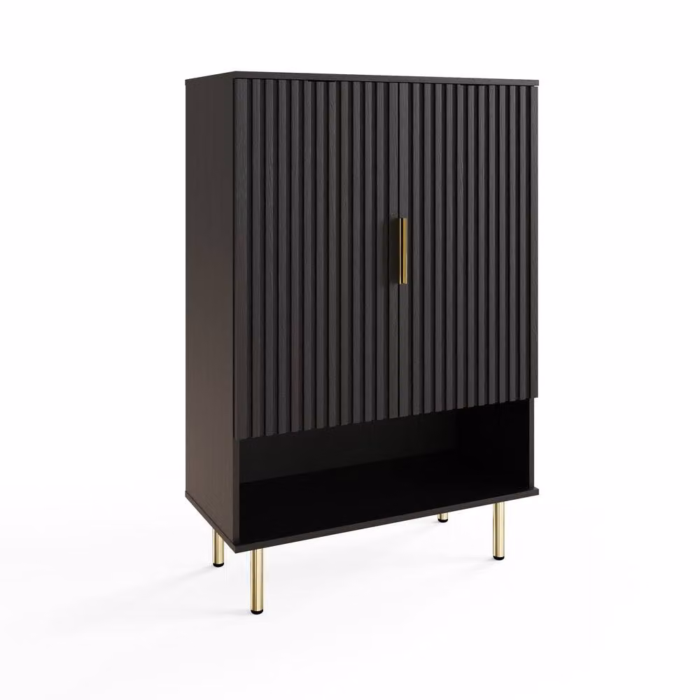 GFW Nervata Modern Multi Unit Storage Cabinet in Black with Internal Shelves and Hinged Doors – 3