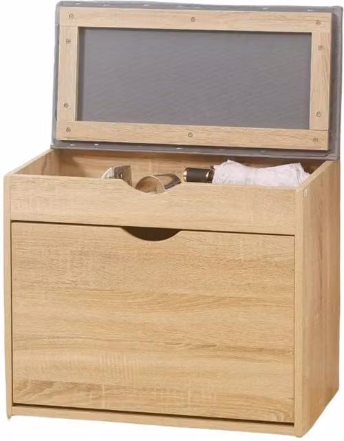 Pirlo Plush Shoe Storage Bench with Cushioned Fabric Seat in Natural Brown