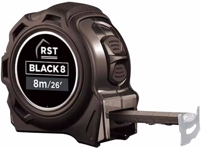 R.S.T. Black Tape Measure 8m with Width: 2.5 cm