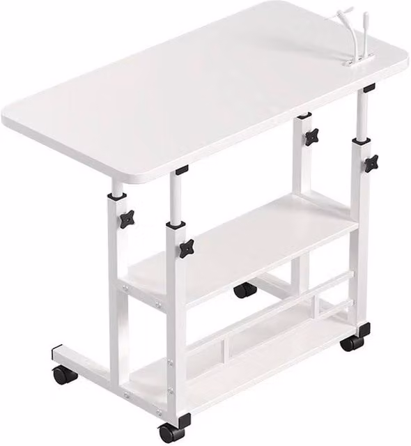 VOGREX White Height Adjustable Mobile Over Bed Table with Castors – 1