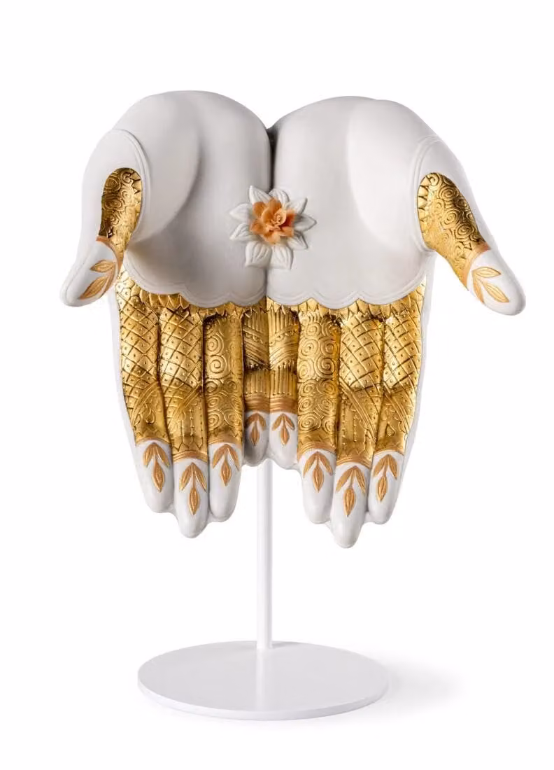 Lladró Abundance Mudra Porcelain Sculpture in White and Gold