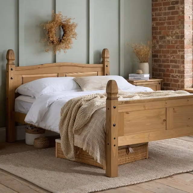 Birlea Corona Waxed Pine Wooden Bed Frame in Brown, W/D/H: 148.4 x 140 x 200 cm – 1