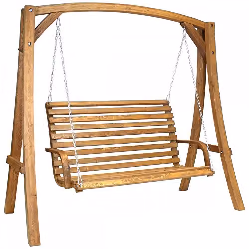 Charles Bentley Larch Wood Garden Swing Seat Hammock in Brown, W/D/H: 130 x 190 x 192 cm