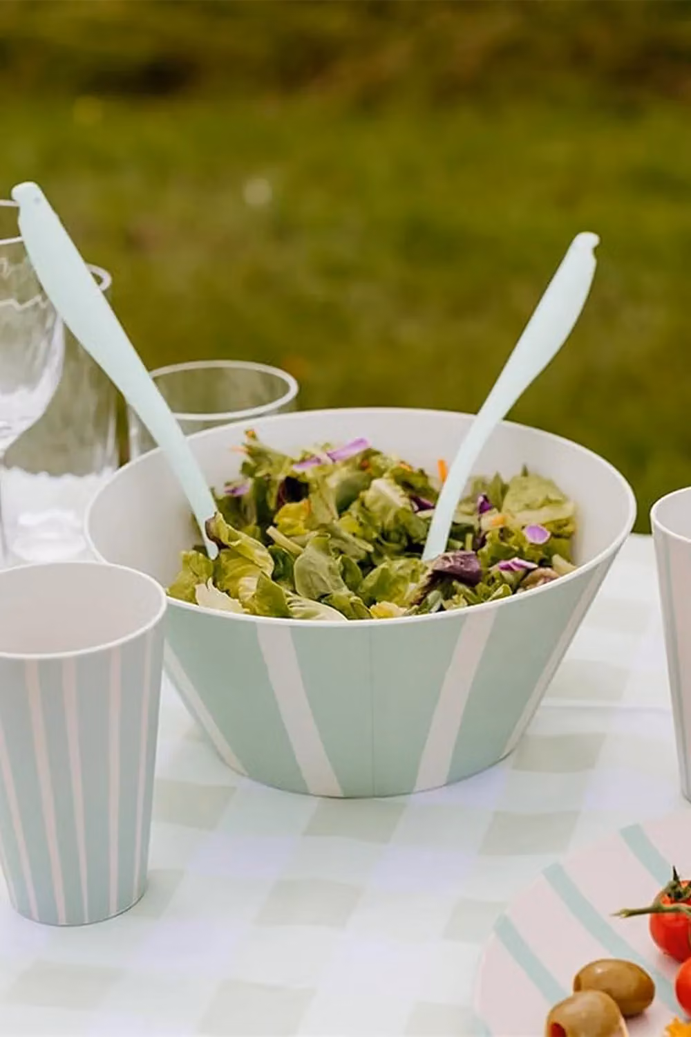 Bayside Thurlestone 12-Piece Stackable Melamine Picnic Dinner Service Set in Multicolour Striped Design – 2