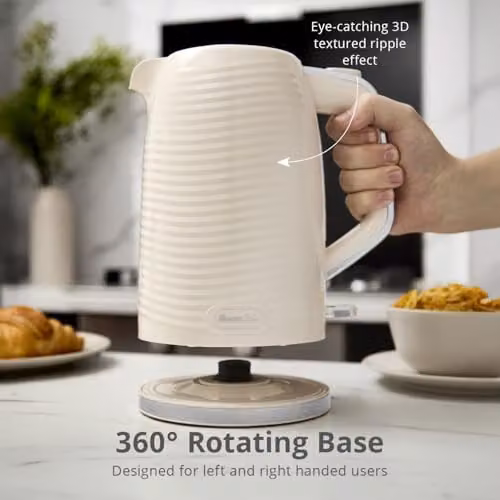 Swan Wave Cordless Plastic Kettle in Beige, 1.7 l, 3000 W with Limescale Filter and Auto Shut-Off – 3