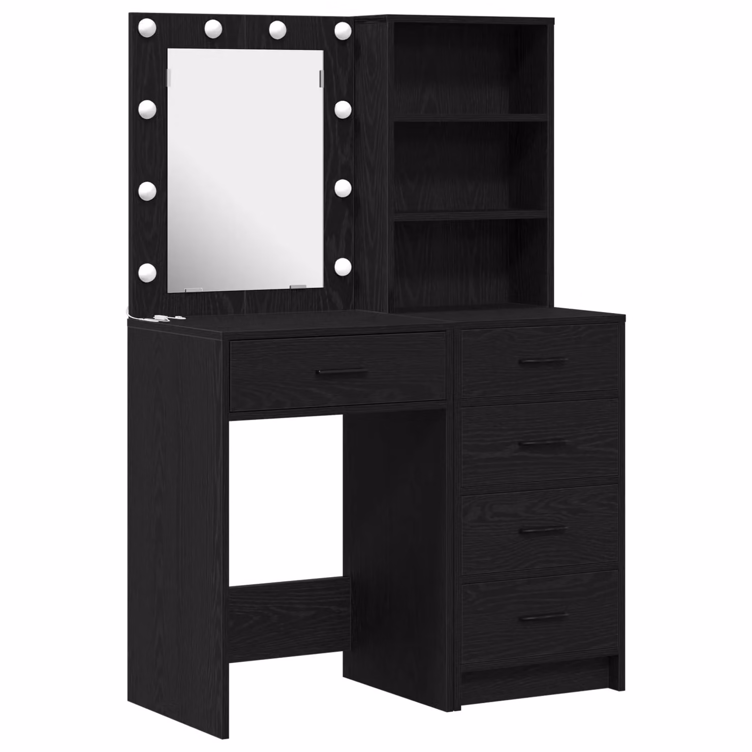 Berkfield Home 2 Piece Modern Hollywood LED Dressing Table Set in Black Matt Engineered Wood – 2