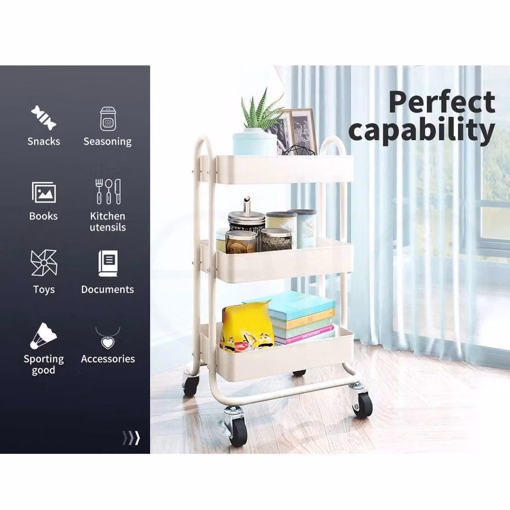 KORVIXA 3 Tier Metal Kitchen Trolley Cart in Matt White – 3