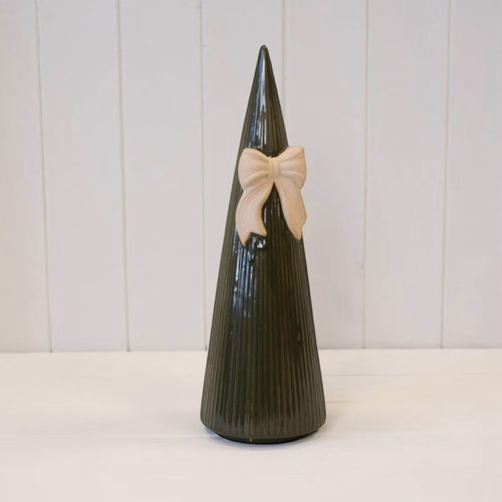 Four Candle Green Striped Ceramic Christmas Tree Tabletop Decoration – 2