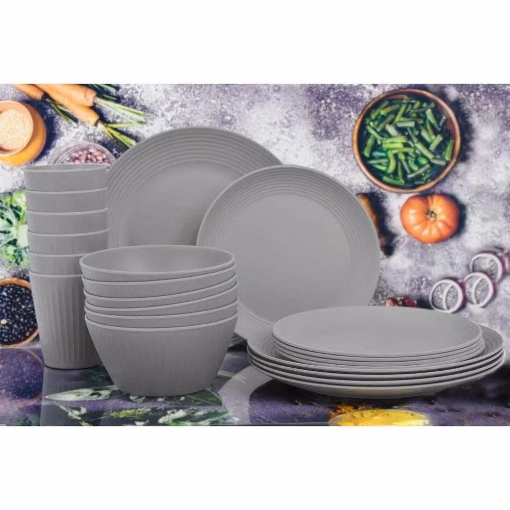 PAWNORA 24-Piece Grey Striped Picnic Dinnerware Set for Adults – 2