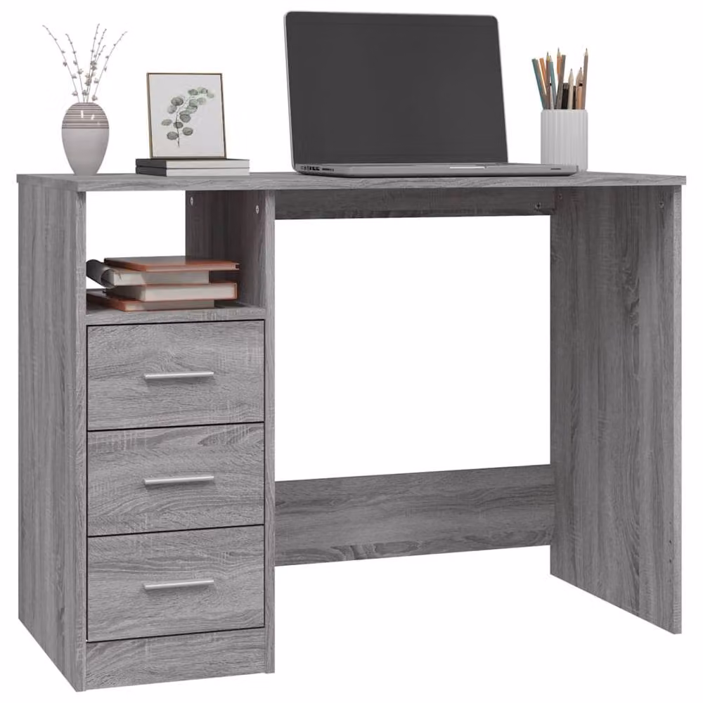Berkfield Home Computer Desk with Drawers in Grey Sonoma, W/D/H: 102 x 50 x 76 cm – 3