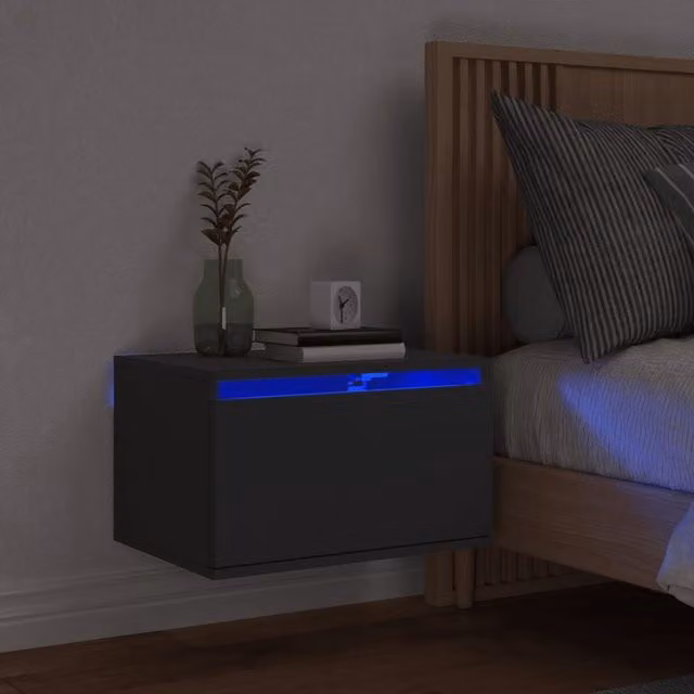 Berkfield Home Wall-mounted Bedside Cabinet with Integrated LED Lights in Matt Black