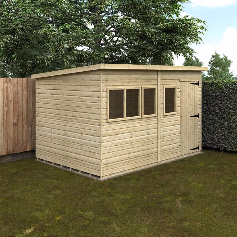 Buttercup Farm Deluxe Pent Shed, 16mm Tanalised Solid Wood, W: 365.7 cm, D: 240 cm, H: 207.3 cm – 2