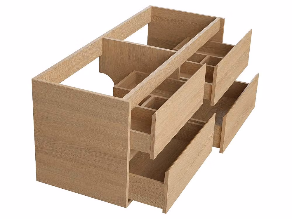 MILIPAM Scandinavian Suspended Bathroom Furniture with Double Washbasin in Light Oak, W: 120 cm, D: 45 cm, H: 50 cm – 4