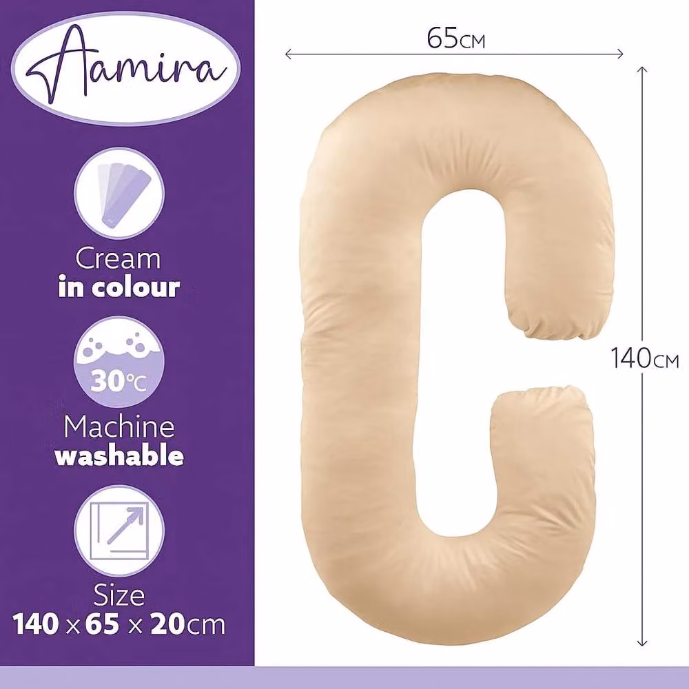 Aamira Cream C Shape Memory Foam Pregnancy Maternity Pillow, W/D/H: 140 x 65 x 20 cm – 3
