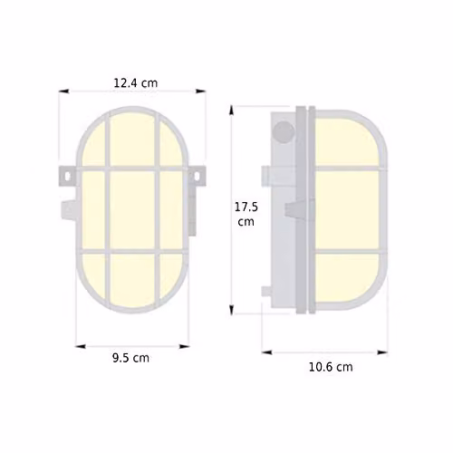CGC Lighting White Oval Metal Cage Bulkhead Wall or Ceiling Light with Glass and Plastic, IP54 Waterproof for Garden and Terrace, W/D/H: 17.5 x 12.4 x 10.6 cm – 5