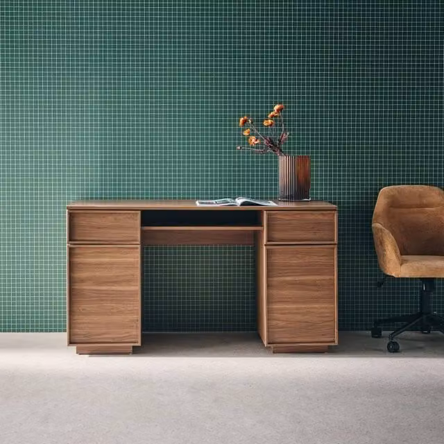 sweeek Modern Corner Desk with 2 Doors, 2 Drawers and 1 Niche in Dark Brown Wood Effect