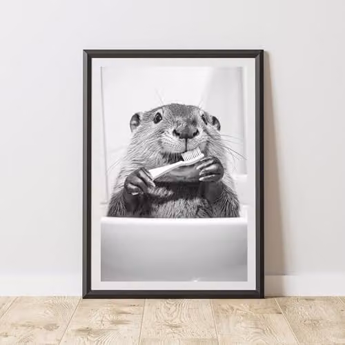 60 Second Makeover Beaver Brushing Teeth Animal Print Paper Poster, A3