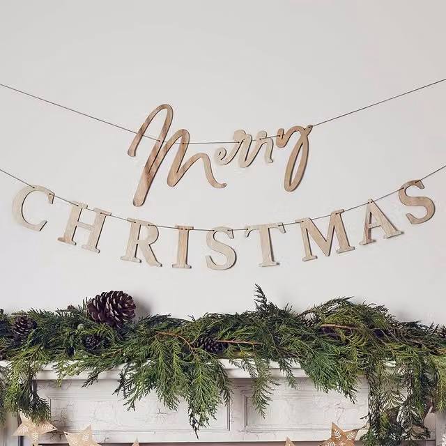 Club Green Merry Christmas Wooden Pennant Banner, 2m, Green and Multicolour