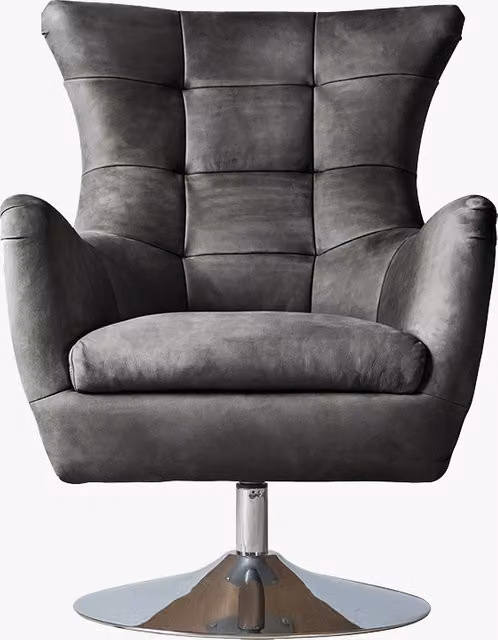 Perch & Parrow Modern Shell Swivel Lounge Chair with Armrests in Black and Grey Microfibre
