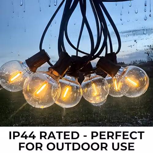 Ark Mat Black Outdoor String Festoon Lights with Remote Control, Warm White 2200K Dimmable LED Bulbs, IP44 Waterproof, 40m – 3