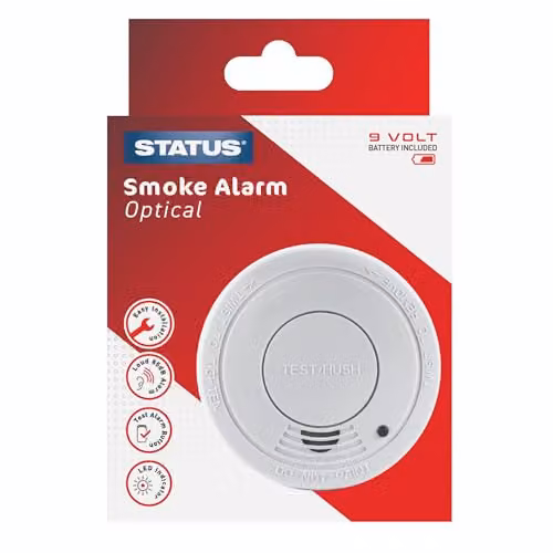 Status 9V Photoelectric Smoke Alarm, White Battery Operated Fire Detector – 1