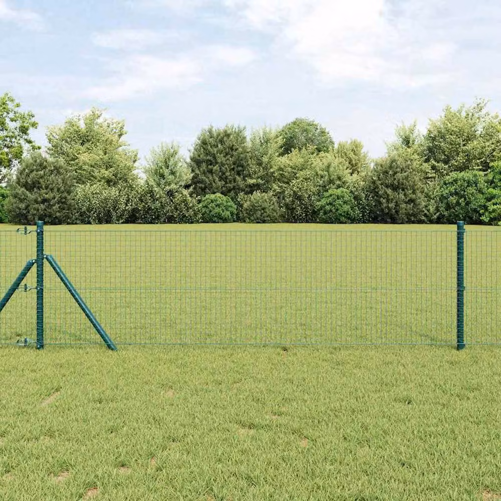 Berkfield Home Green Steel Welded Wire Fence with 13 Round Posts, 0.8 x 50 m – 2