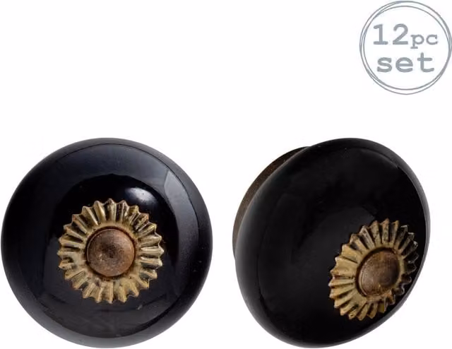 Nicola Spring Black Ceramic Cupboard and Drawer Knobs, Pack of 12