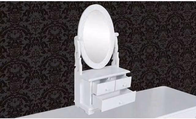 Berkfield Home Vintage Vanity Makeup Table with Oval Swing Mirror in White MDF