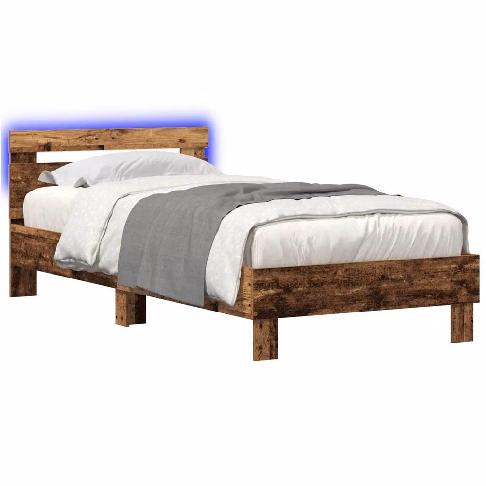 Berkfield Home Modern Bed Frame in Brown Engineered Wood with LED Under-Bed Lighting and USB Charging Port, W: 80 cm, L: 200 cm – 2