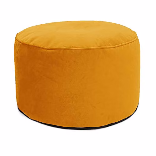 rucomfy Beanbags Velvet Cylindrical Pouffe Footstool, Yellow, W: 55 cm, H: 38 cm