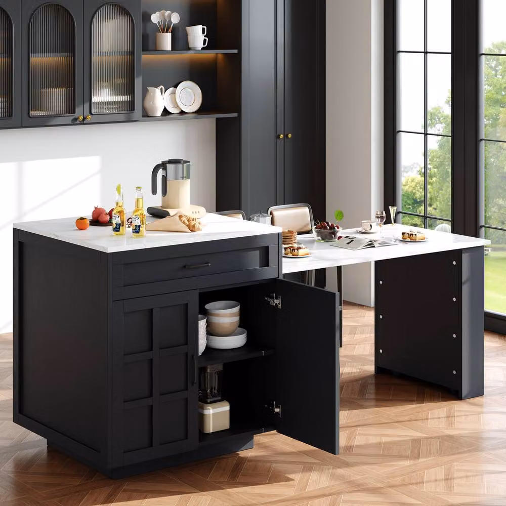 Rolipo Black Extendable Kitchen Island Bar Table with Storage – 3