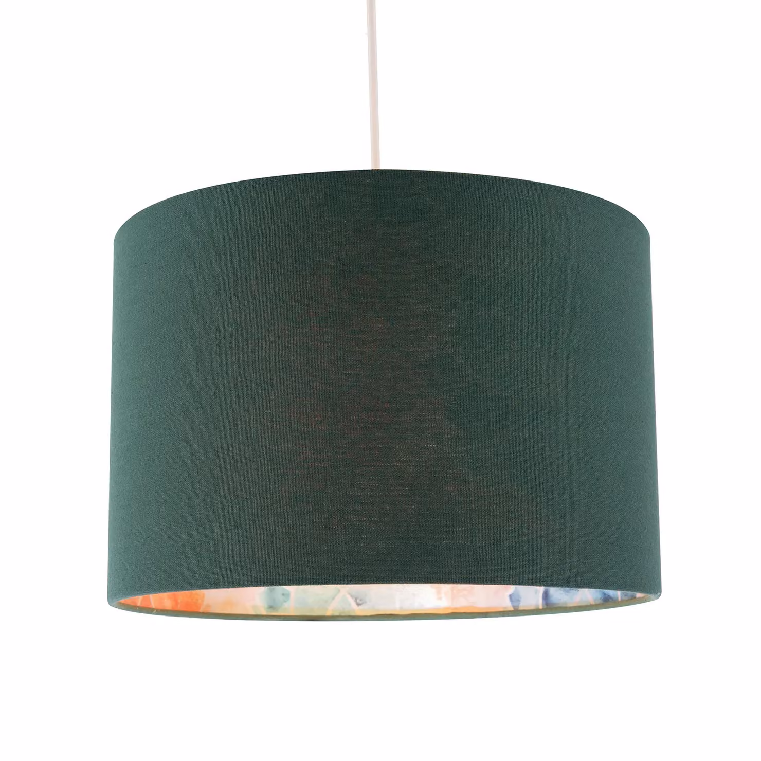 Happy Homewares Chic Emerald Green Linen Cylinder Lamp Shade with Moroccan Pattern Lining, Diameter: 30 cm – 2