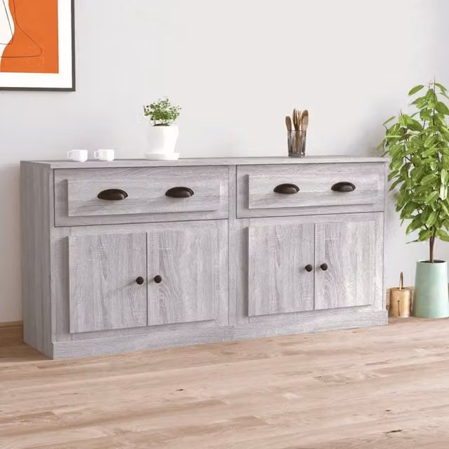 Berkfield Home Set of 2 Grey Sonoma Sideboards in Matt MDF – 1
