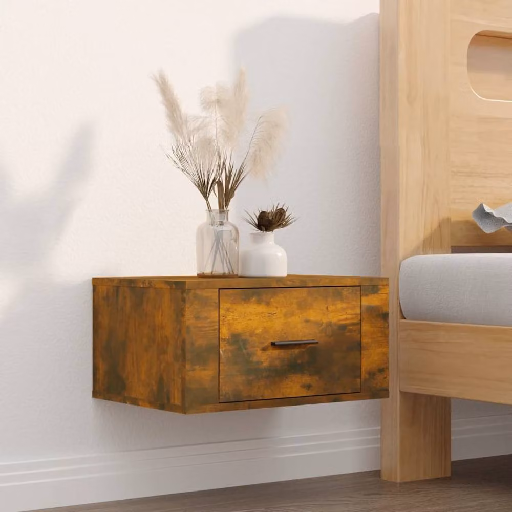Berkfield Home Set of 2 Wall-mounted Bedside Cabinets in Smoked Oak Brown, W/D/H: 50 x 36 x 25 cm – 3