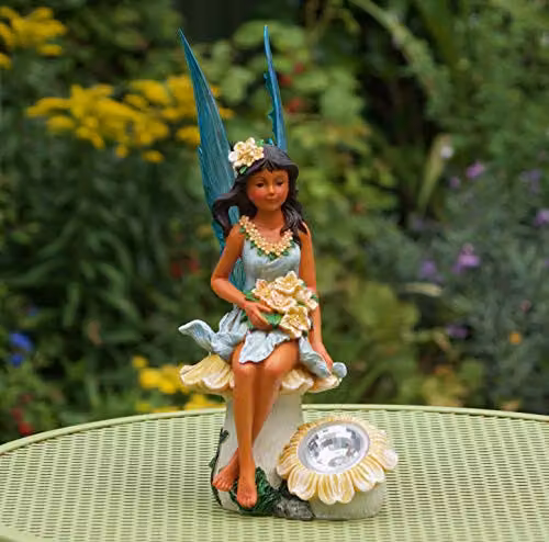 Greenkey Garden and Home Ltd Blue Fairy Sunflower Solar Dress Resin Ornament, H 38.0 cm x W 38.0 cm x D 14.0 cm – 2