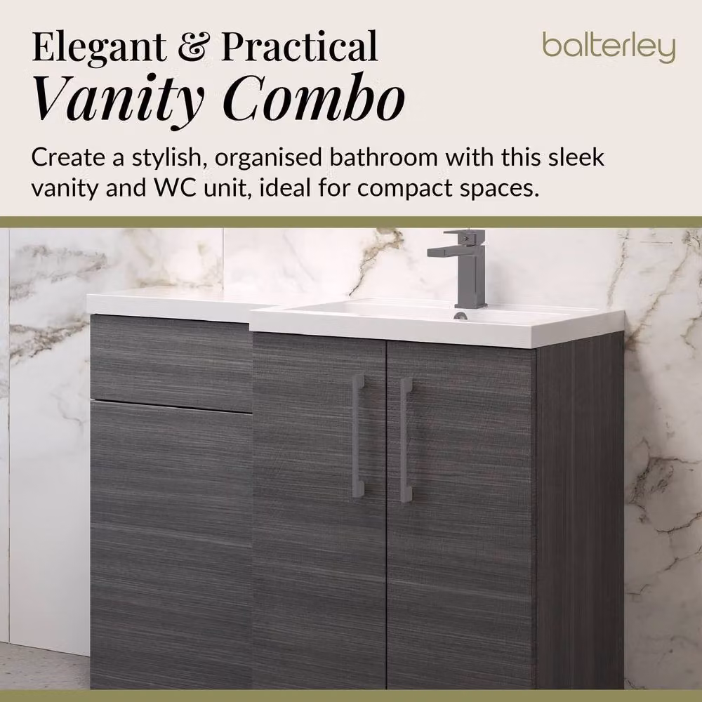 Balterley Modern Right-Hand Vanity and WC Unit Combination in Matt Grey Woodgrain Anthracite – 3