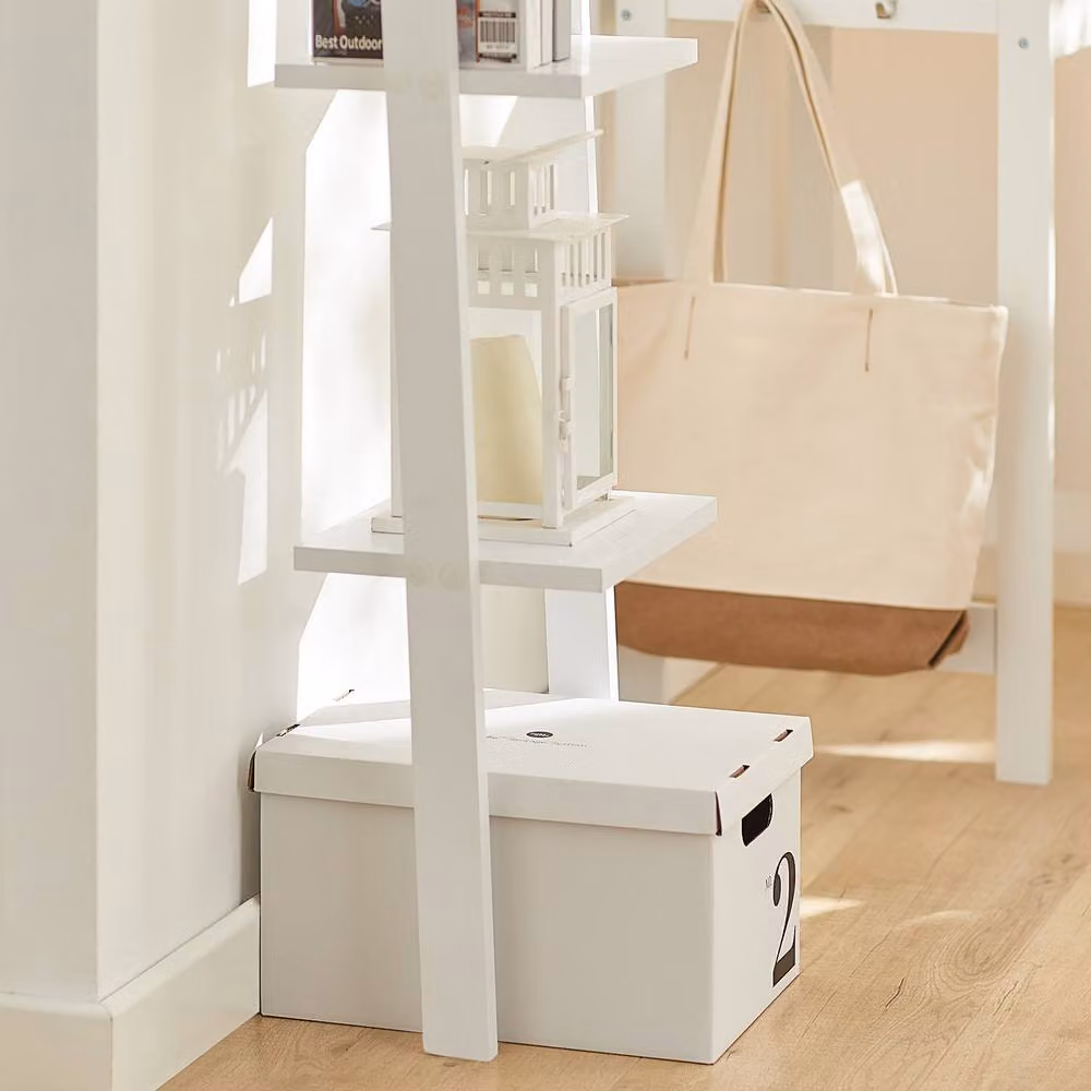 SoBuy Modern White Freestanding Ladder Shelf with Open Back Design – 4