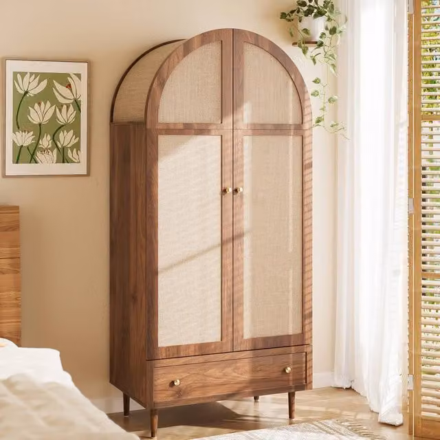 ModernLuxe Wardrobe with Hinged Fabric Doors and Integrated Drawers in Brown, H 175 x W 79 x D 50 cm – 1